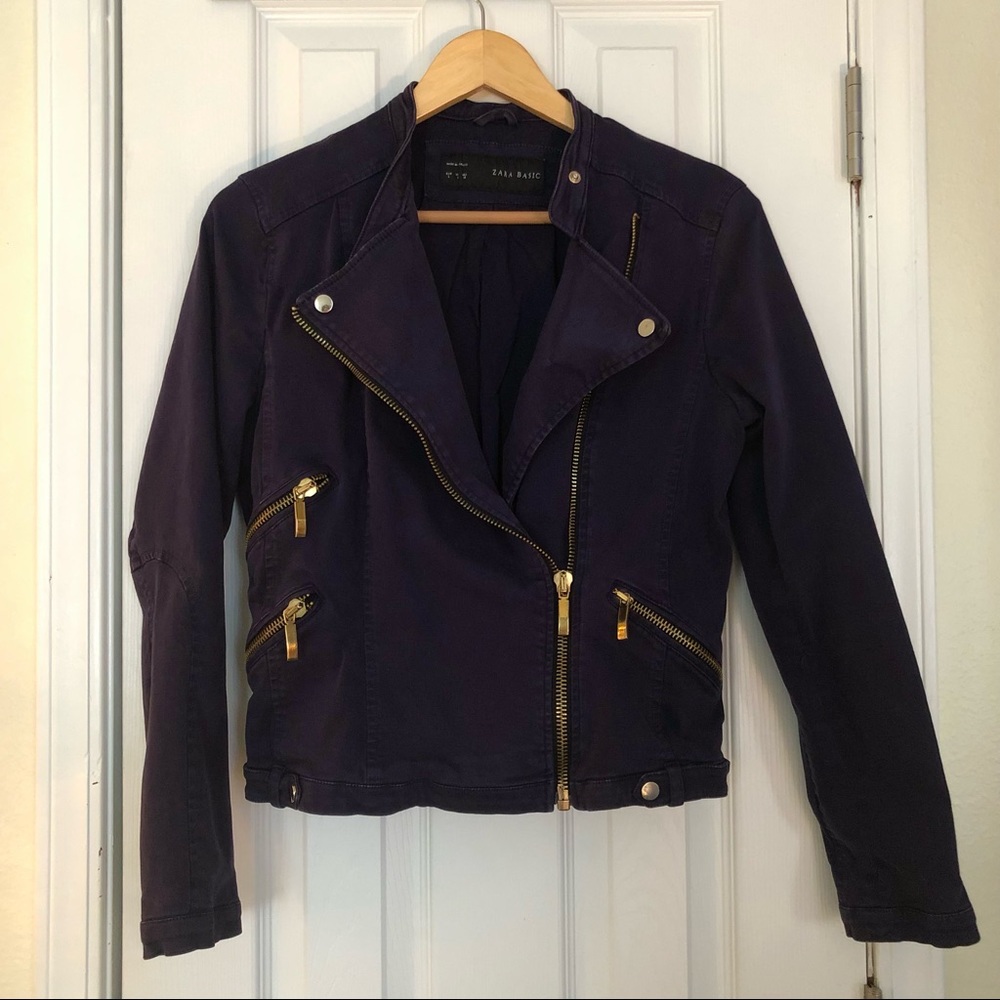Zara navy motorcycle jacket